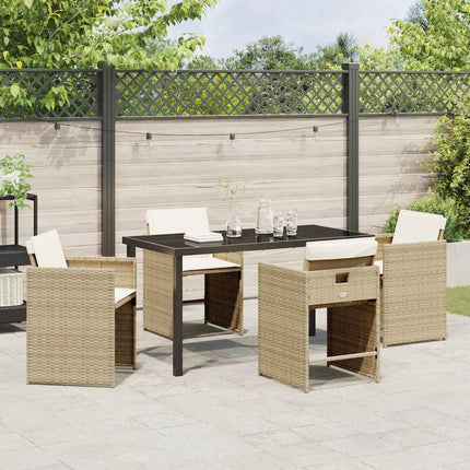 Garden Dining Set with Cushion 5 pcs Beige Poly Rattan