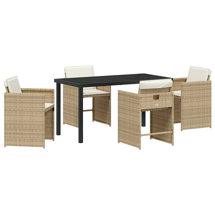 Garden Dining Set with Cushion 5 pcs Beige Poly Rattan