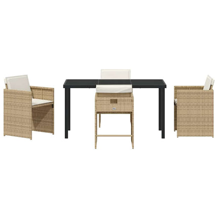 Garden Dining Set with Cushion 5 pcs Beige Poly Rattan