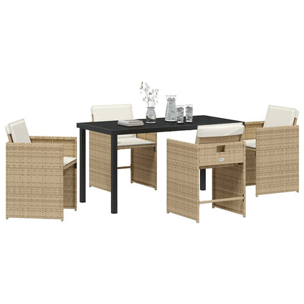 Garden Dining Set with Cushion 5 pcs Beige Poly Rattan
