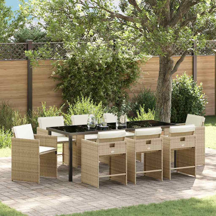 Garden Dining Set with Cushion 9 pcs Beige Poly Rattan
