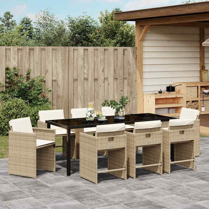 Garden Dining Set with Cushion 9 pcs Beige Poly Rattan