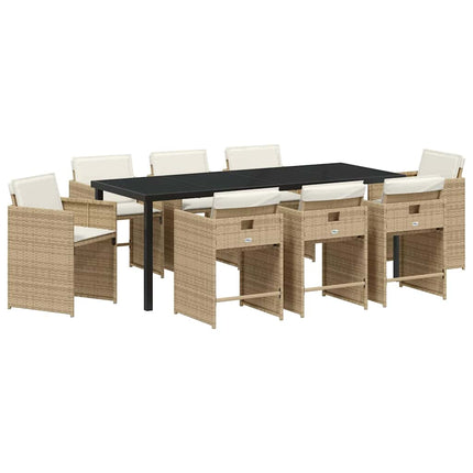 Garden Dining Set with Cushion 9 pcs Beige Poly Rattan