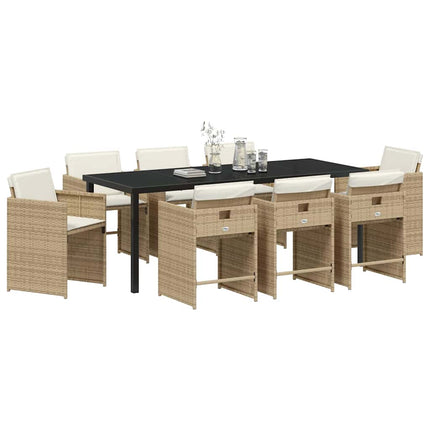Garden Dining Set with Cushion 9 pcs Beige Poly Rattan