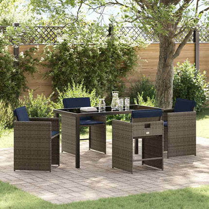 Garden Dining Set with Cushion 5 pcs Grey Poly Rattan