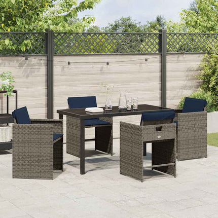 Garden Dining Set with Cushion 5 pcs Grey Poly Rattan