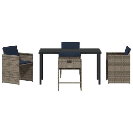 Garden Dining Set with Cushion 5 pcs Grey Poly Rattan