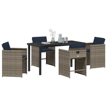 Garden Dining Set with Cushion 5 pcs Grey Poly Rattan