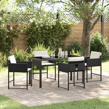 Garden Dining Set with Cushion 5 pcs Black Poly Rattan