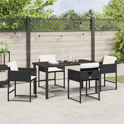 Garden Dining Set with Cushion 5 pcs Black Poly Rattan