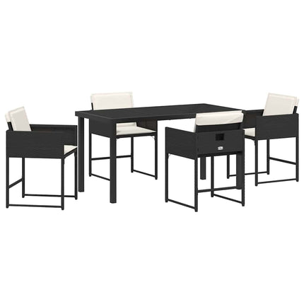 Garden Dining Set with Cushion 5 pcs Black Poly Rattan