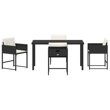 Garden Dining Set with Cushion 5 pcs Black Poly Rattan