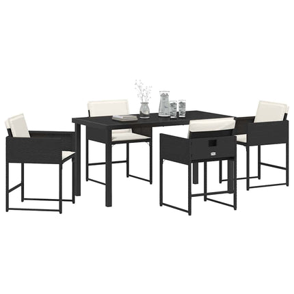 Garden Dining Set with Cushion 5 pcs Black Poly Rattan