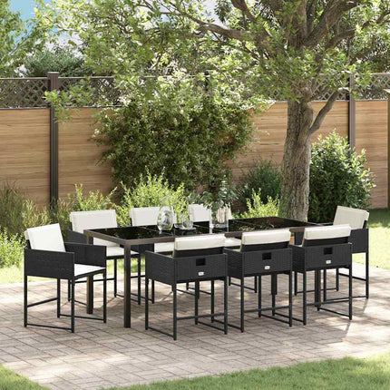 Garden Dining Set with Cushion 9 pcs Black Poly Rattan