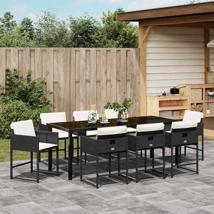 Garden Dining Set with Cushion 9 pcs Black Poly Rattan