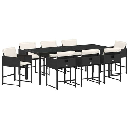 Garden Dining Set with Cushion 9 pcs Black Poly Rattan