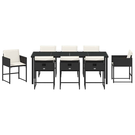 Garden Dining Set with Cushion 9 pcs Black Poly Rattan