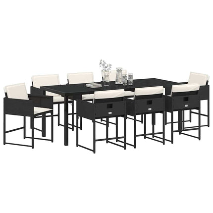 Garden Dining Set with Cushion 9 pcs Black Poly Rattan