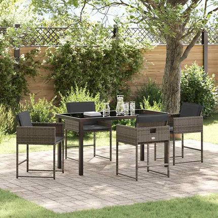 Garden Dining Set with Cushion 5 pcs Grey Poly Rattan