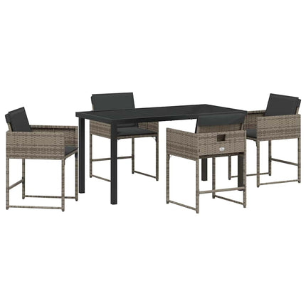 Garden Dining Set with Cushion 5 pcs Grey Poly Rattan