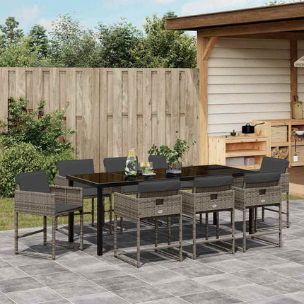 Garden Dining Set with Cushion 9 pcs Grey Poly Rattan