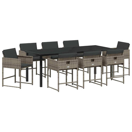 Garden Dining Set with Cushion 9 pcs Grey Poly Rattan