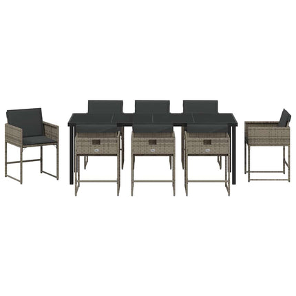 Garden Dining Set with Cushion 9 pcs Grey Poly Rattan
