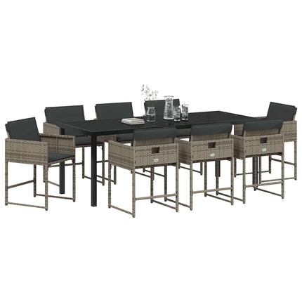 Garden Dining Set with Cushion 9 pcs Grey Poly Rattan