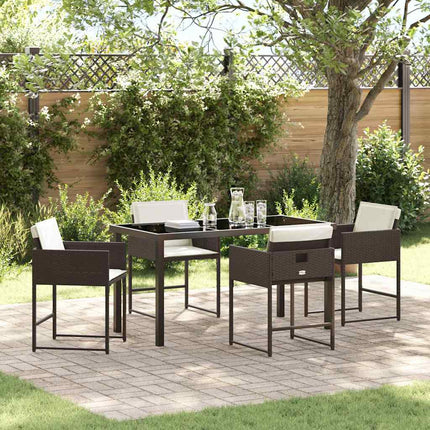 Garden Dining Set with Cushion 5 pcs Brown Poly Rattan