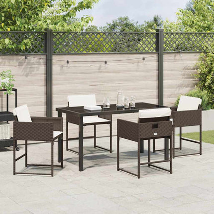 Garden Dining Set with Cushion 5 pcs Brown Poly Rattan