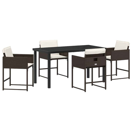 Garden Dining Set with Cushion 5 pcs Brown Poly Rattan