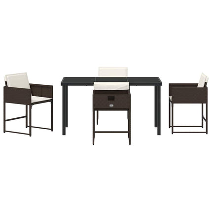 Garden Dining Set with Cushion 5 pcs Brown Poly Rattan