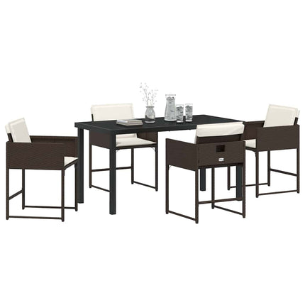 Garden Dining Set with Cushion 5 pcs Brown Poly Rattan