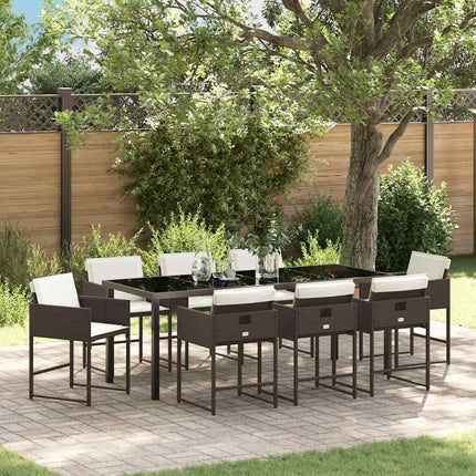 Garden Dining Set with Cushion 9 pcs Brown Poly Rattan