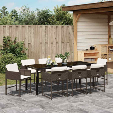 Garden Dining Set with Cushion 9 pcs Brown Poly Rattan