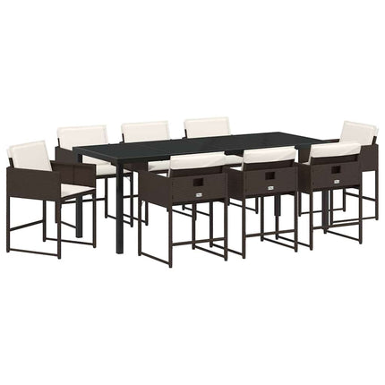 Garden Dining Set with Cushion 9 pcs Brown Poly Rattan