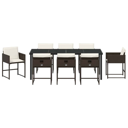 Garden Dining Set with Cushion 9 pcs Brown Poly Rattan