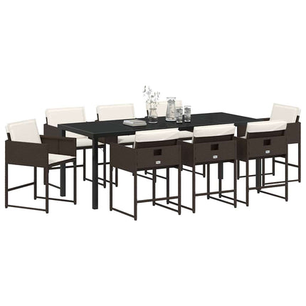 Garden Dining Set with Cushion 9 pcs Brown Poly Rattan