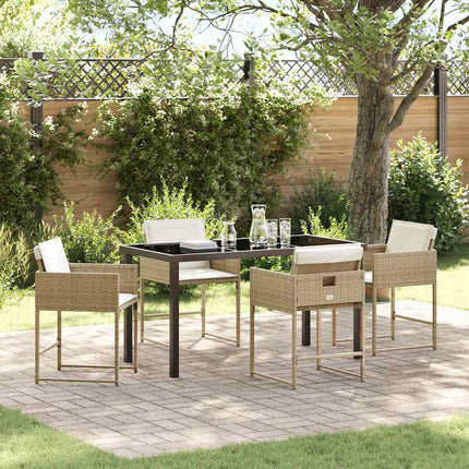 Garden Dining Set with Cushion 5 pcs Beige Poly Rattan