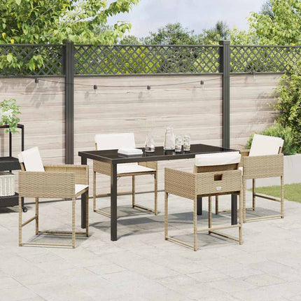 Garden Dining Set with Cushion 5 pcs Beige Poly Rattan