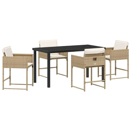 Garden Dining Set with Cushion 5 pcs Beige Poly Rattan