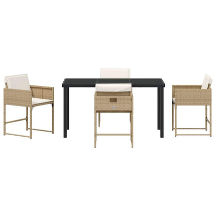 Garden Dining Set with Cushion 5 pcs Beige Poly Rattan