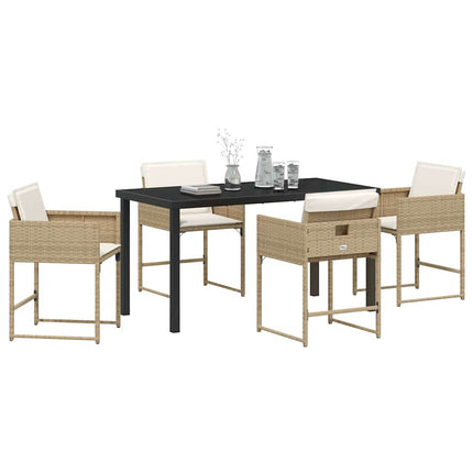 Garden Dining Set with Cushion 5 pcs Beige Poly Rattan