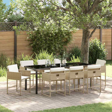 Garden Dining Set with Cushion 9 pcs Beige Poly Rattan