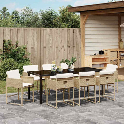 Garden Dining Set with Cushion 9 pcs Beige Poly Rattan