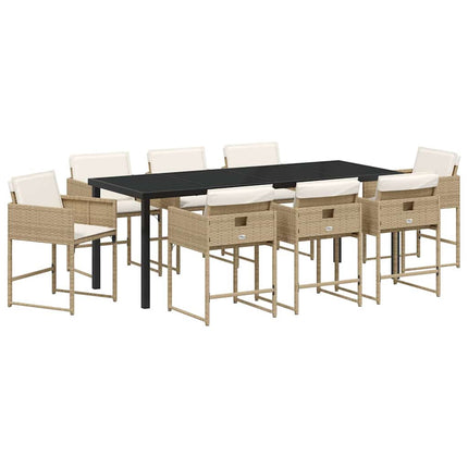 Garden Dining Set with Cushion 9 pcs Beige Poly Rattan