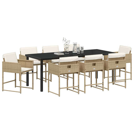 Garden Dining Set with Cushion 9 pcs Beige Poly Rattan