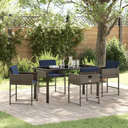 Garden Dining Set with Cushion 5 pcs Grey Poly Rattan