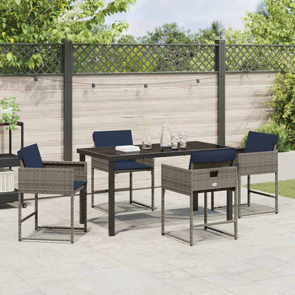 Garden Dining Set with Cushion 5 pcs Grey Poly Rattan