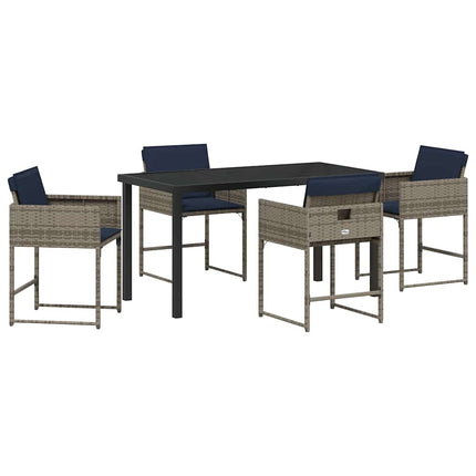 Garden Dining Set with Cushion 5 pcs Grey Poly Rattan